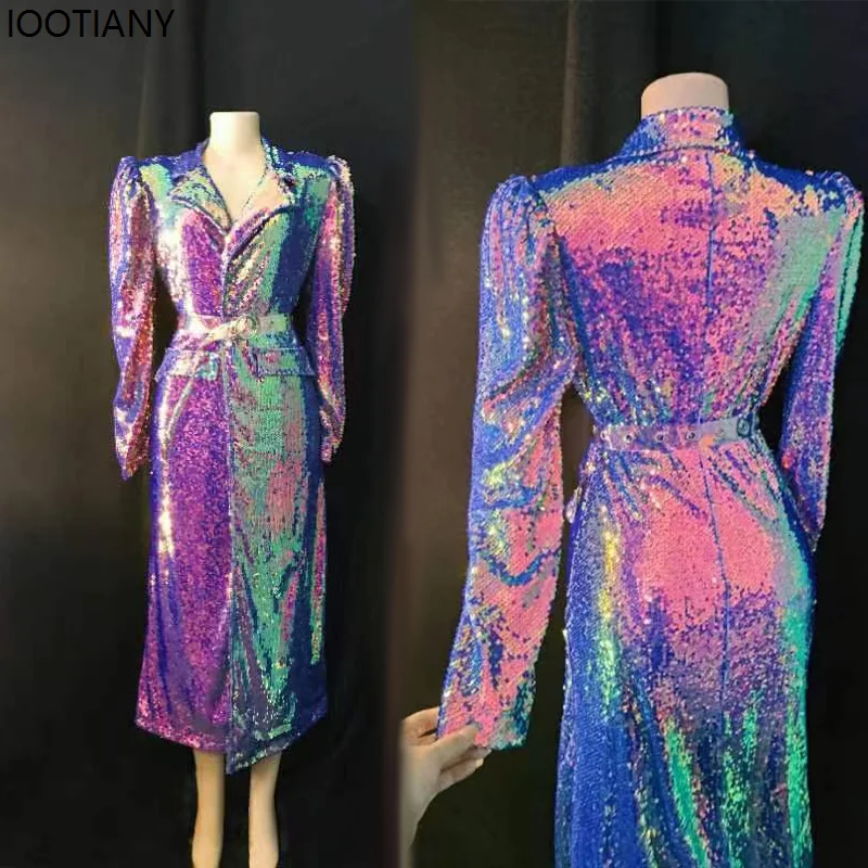 

Purple Blue Fantasy Sequin Suit Women Sexy Singer Host Performance Costumes Nightclub Bar Drag Queen Cosplay Stage Fancy Dress