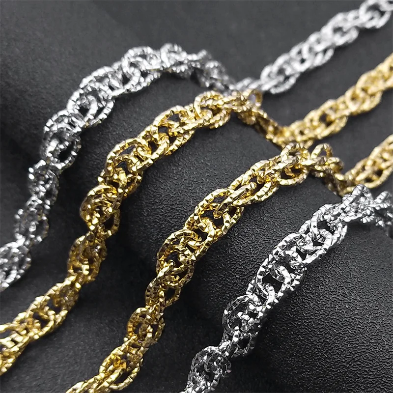 Punk Coarse Spiral Clavicular Chain Necklace for Men Women Silver/Gold Color Stainless Steel Music Party Choker Jewelry colar