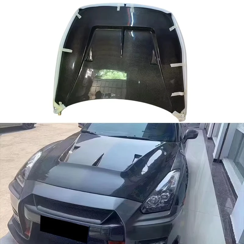 LB Style Racing Vented Front Engine Hood for Nissan GT-R GTR R35 2008-2024 Real Wet Carbon Fiber Bonnet Lid with Hood Clips