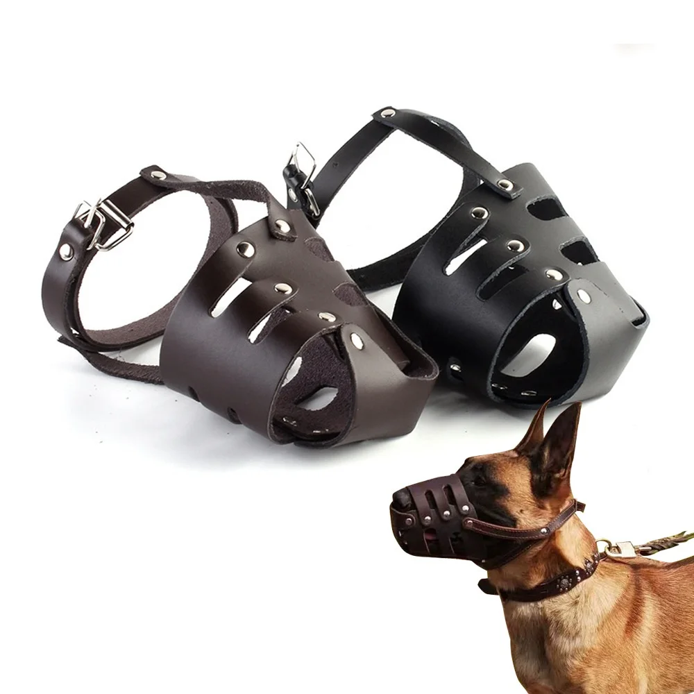 

Cowhide Muzzles Dog Mouth Cover Pet Mask Comfy Breathable Anti Bite Dog Mouth Cage Dog Training Defense Masks Reinforced Sides