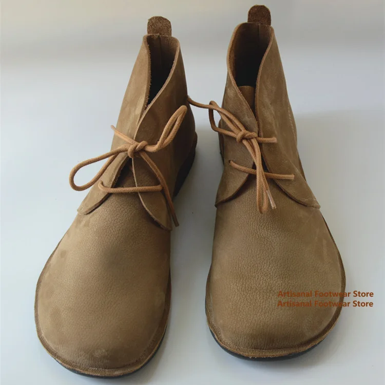 Cowhide Casual Shoes Wide Round Toe Genuine Leather Single Shoes Soft Leather Soft Sole Boots High Top Lace Up Men's Shoes