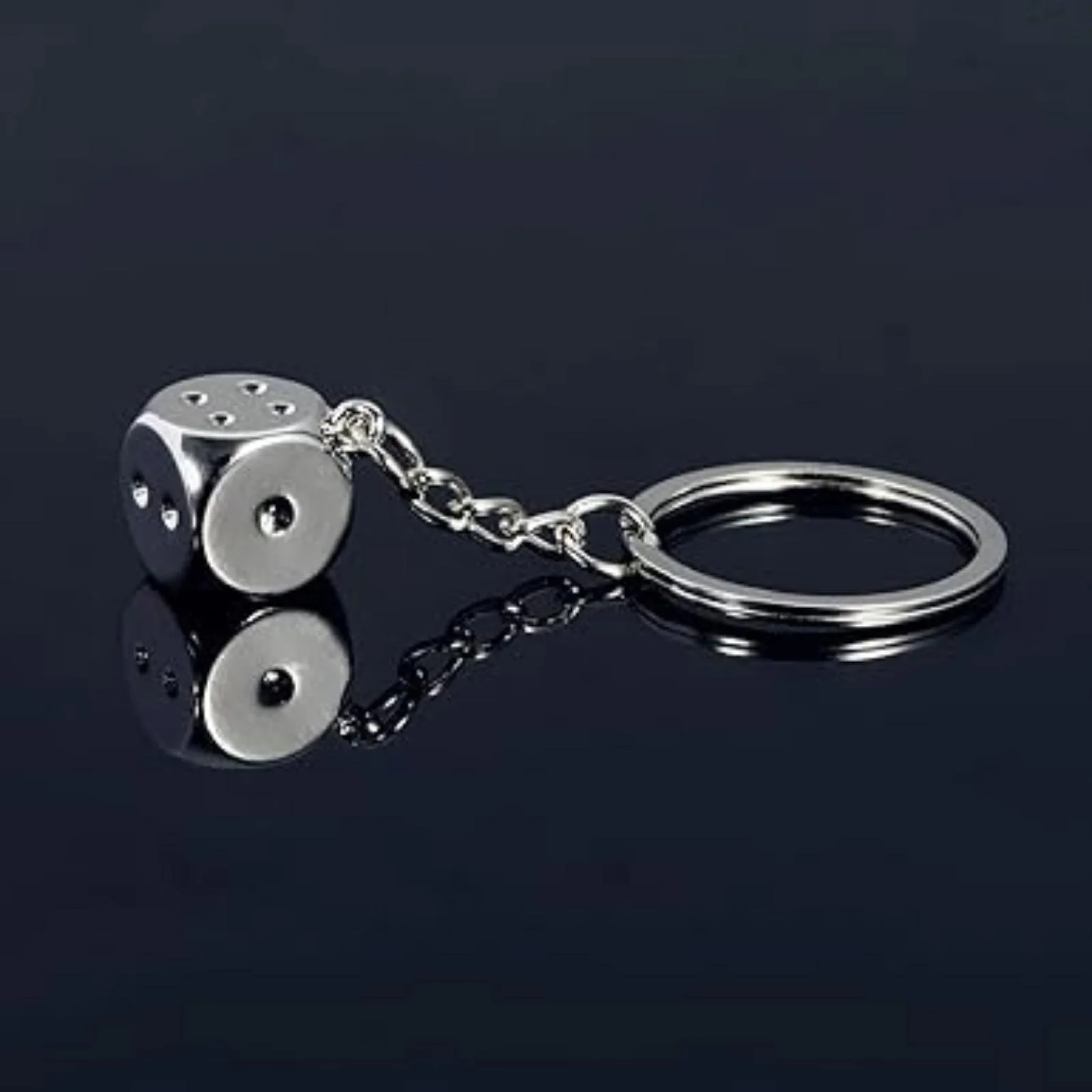 Six-sided Dice Keychain Silver Creative Metal Pendant Gift Car Decor