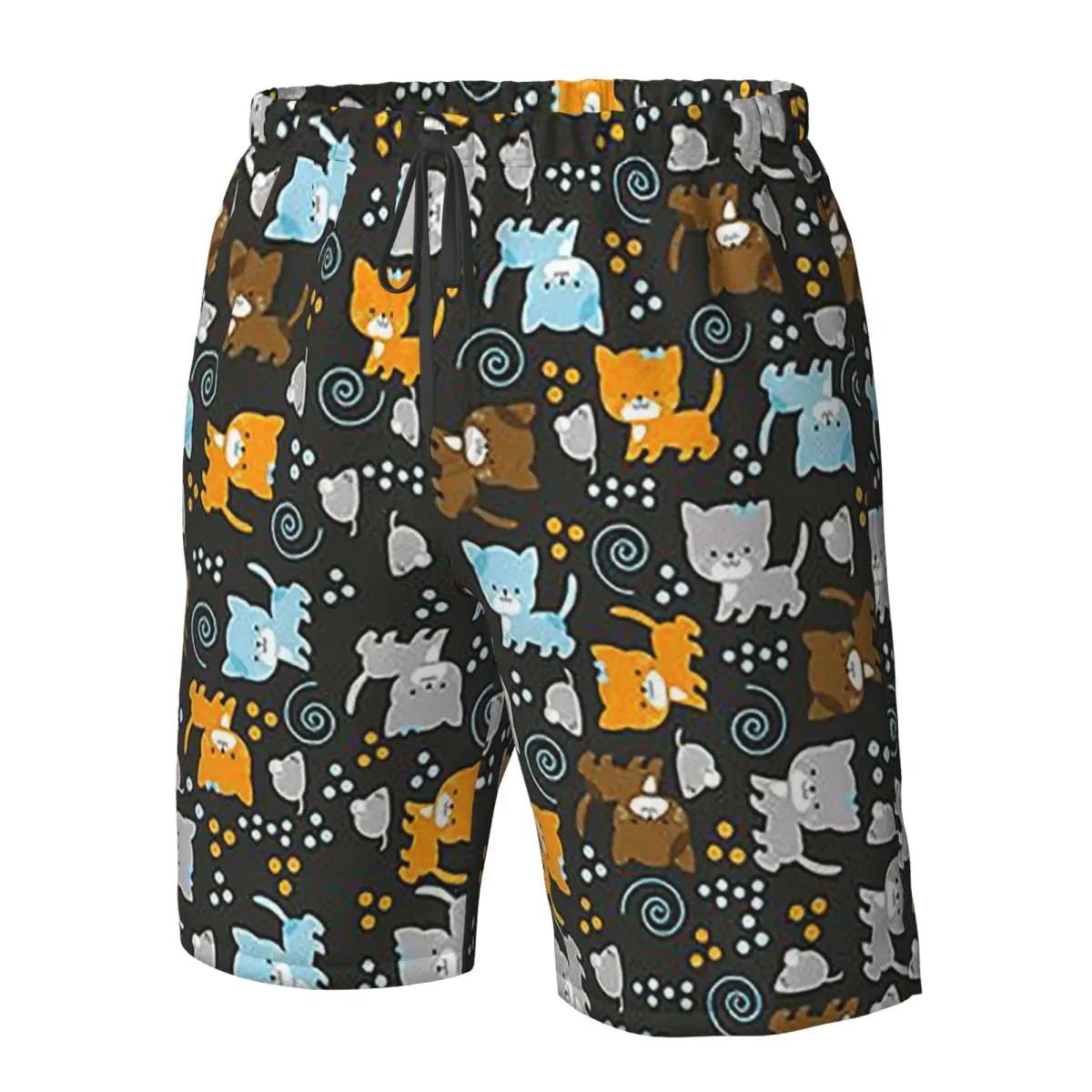 Celana Pendek Pantai Kasual Pria, Motif Kucing Siam dan Jahe Abu-abu, Cepat Kering, Cocok untuk Berenang di Musim Panas