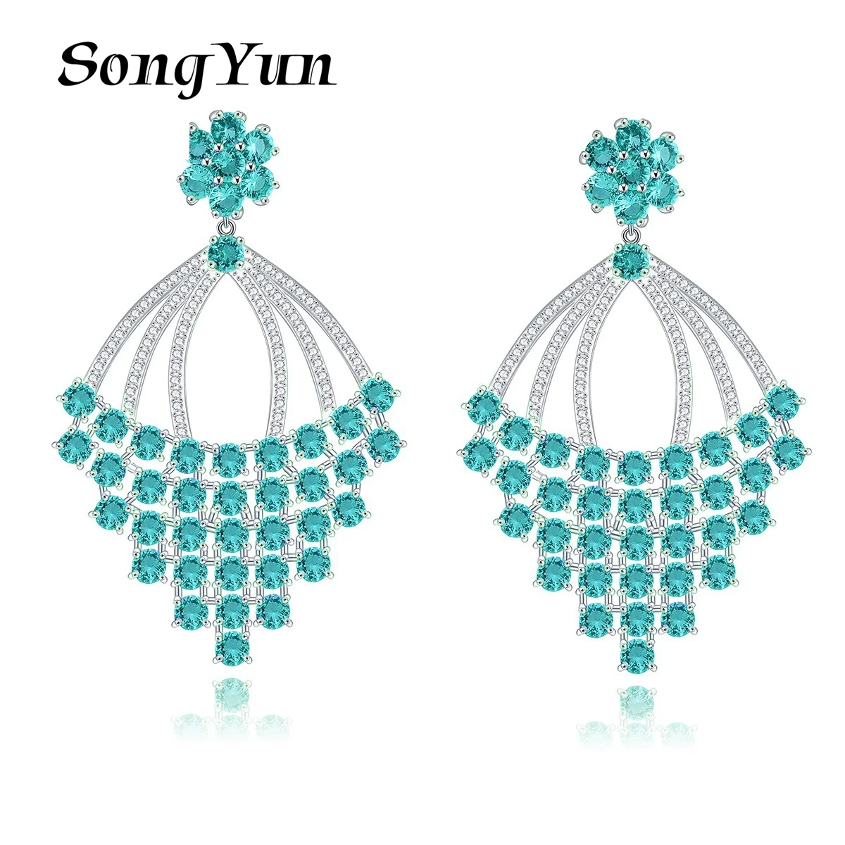 

SongYun Jewelry Manufacturer MHT Blue Zircon Pendant With Micro Zircon Earrings Female Stud Earrings