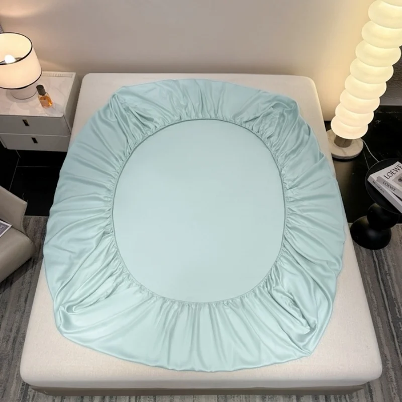 US Cal King Fitted Sheet 40S Lyocell Fiber Mattress Cover With Deep Pocket Blue Green Four Season Sheet for Home Hotel Sleeping