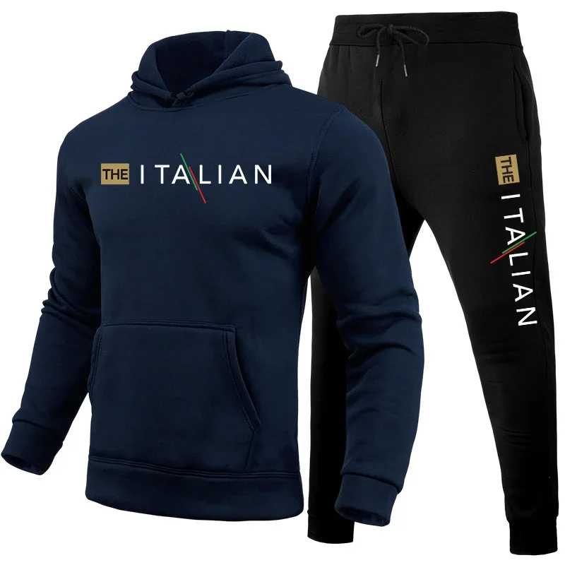 New in Mens Tracksuit Casual Printing Sweatshirt Sweatpants 2 Pcs Set Sports Jogging Mens Clothing Daily Hoodies Sportswear Suit
