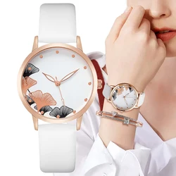 Montre à quartz décontractée avec bracelet en cuir pour femme, peinture à l'encre simple, design noir et blanc, cadeau pour femme