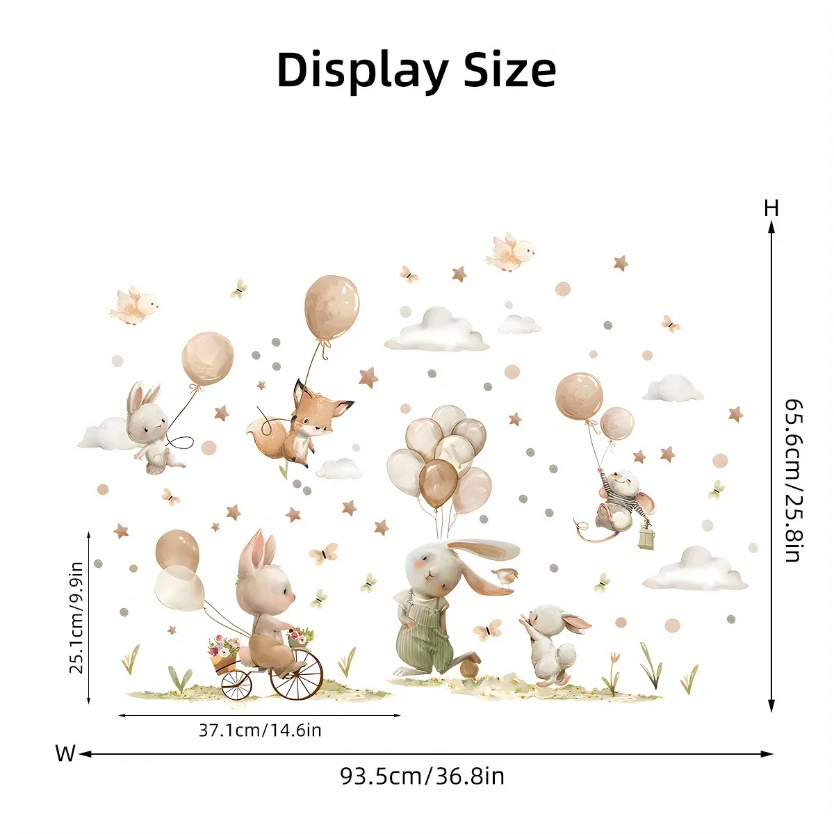 2pcs Cartoon Rabbit Fox Balloon Wall Stickers for Children Room Kids Room Decor Bedroom Living Room Decoration Wall Decals