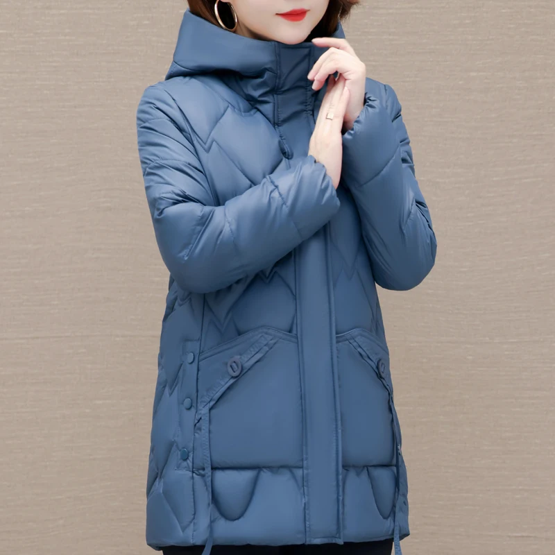 

Middle Age Women's Winter Jackets 2023 New Casual Thick Warm Padded Coats Ladies High Quality Solid Color Hooded Winter Parkas