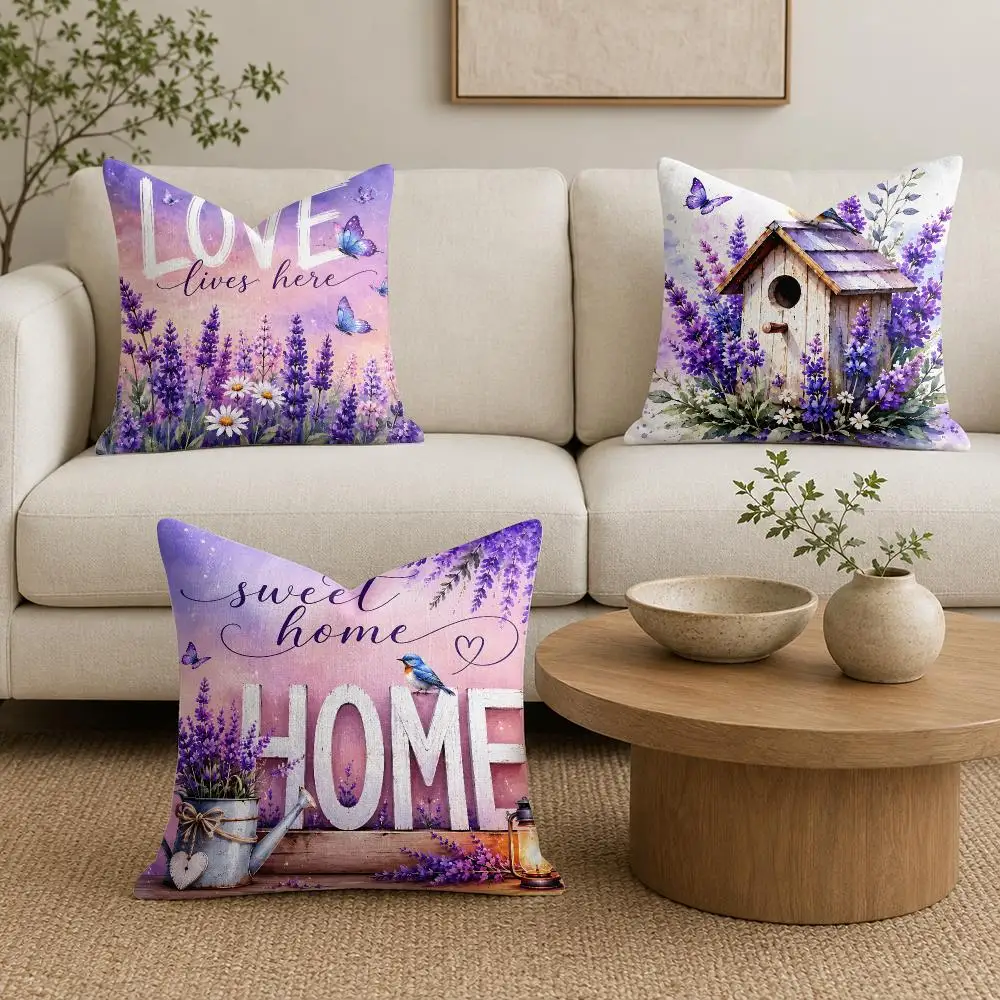 Sweet Home Floral Script Cushion Cover Natural Linen Organic Fabric Double-Sided Printing Sofa Home Decor Gift Pillow Cover
