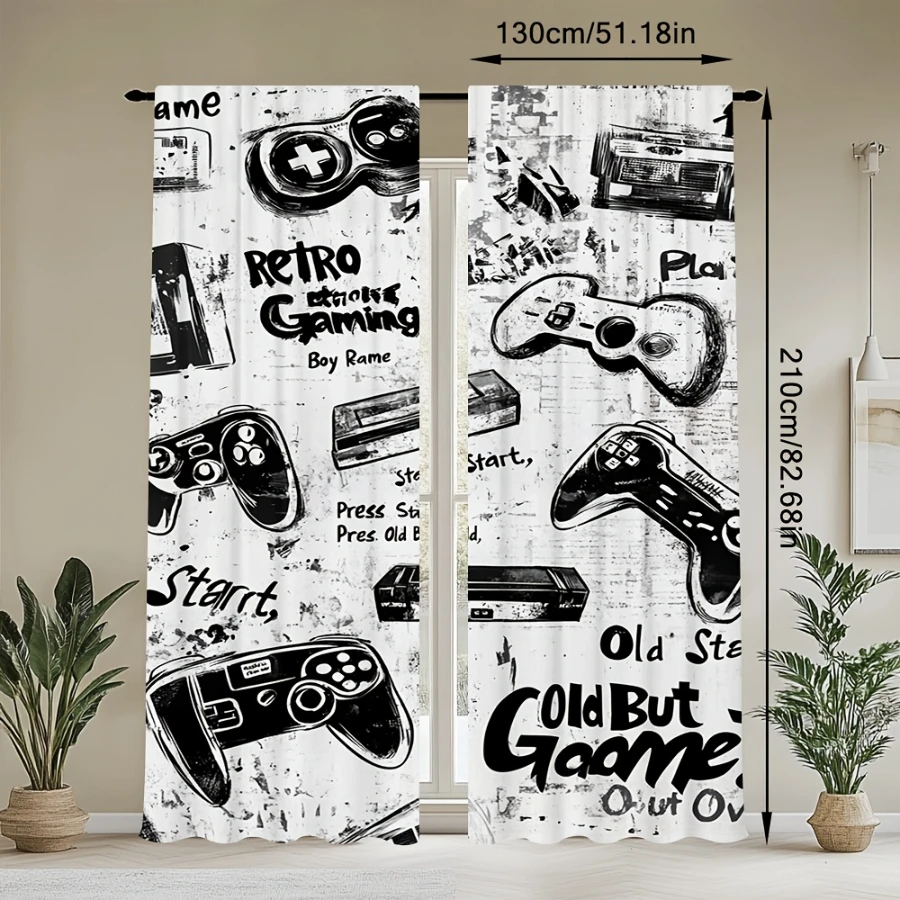 Gaming Console Cafe - 2 Adet Dijital Baskılı Perde, Mürekkep