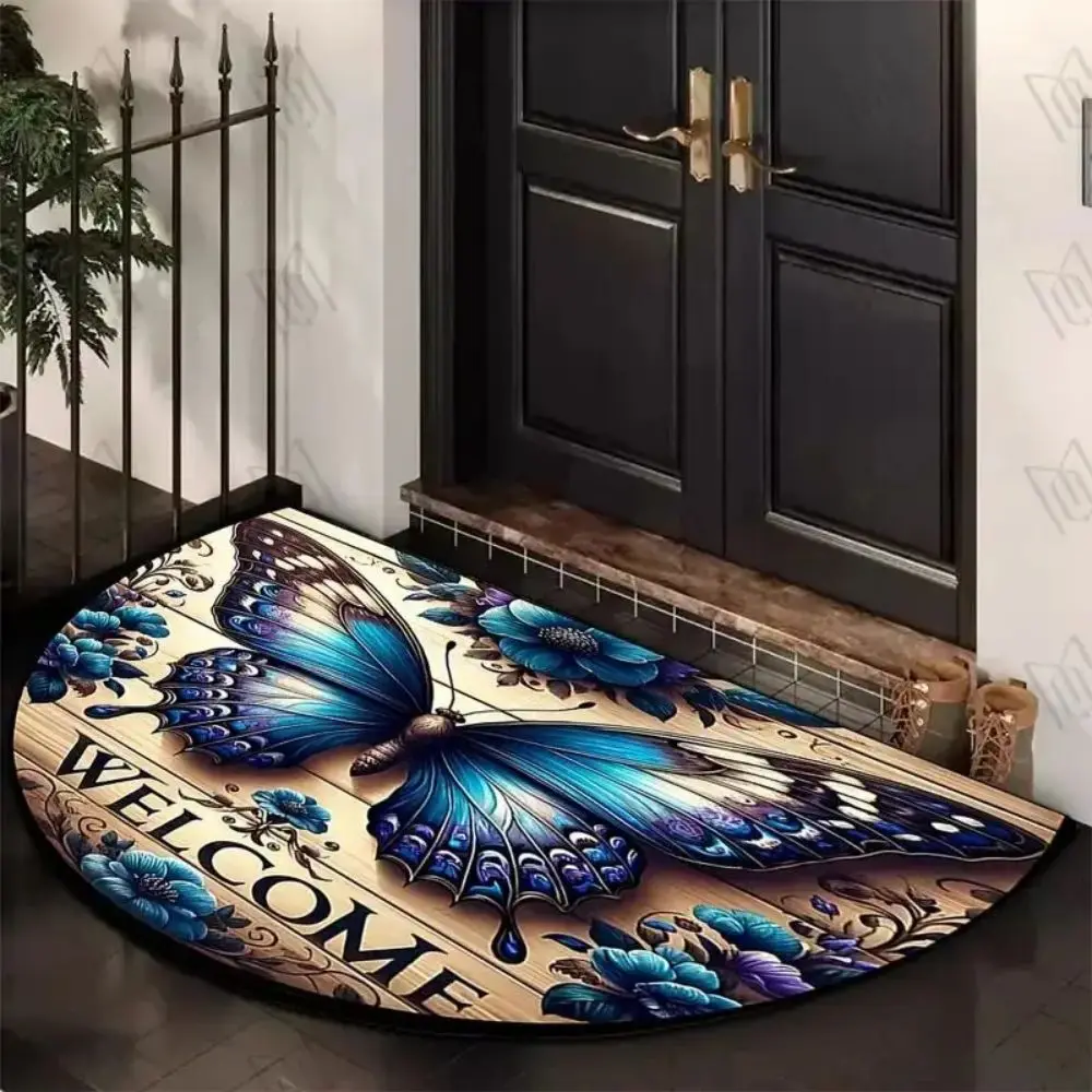 VIKAMA Antique Wood Style Semi‑Circle Entrance Mat Non‑Slip Absorbent Washable Rug For Home Bath Kitchen Entryway Decor