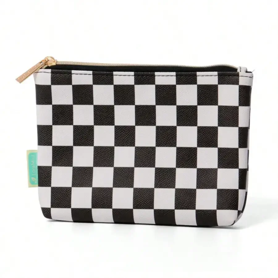 3Pcs Clear Travel Makeup Bag Set Black White Checkerboard Cosmetic Organizer Zipper Waterproof PVC Makeup Brush Pouch Lightweight Portable Vacation Toiletry Storage Bag