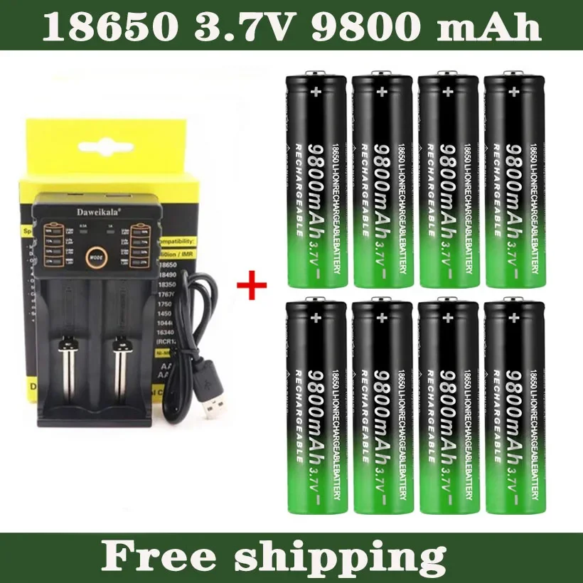 2-8pcs 2020 New18650 Battery High Quality 9800mAh 3.7V 18650 Li-ion batteries Rechargeable Battery For Flashlight Torch +Charger