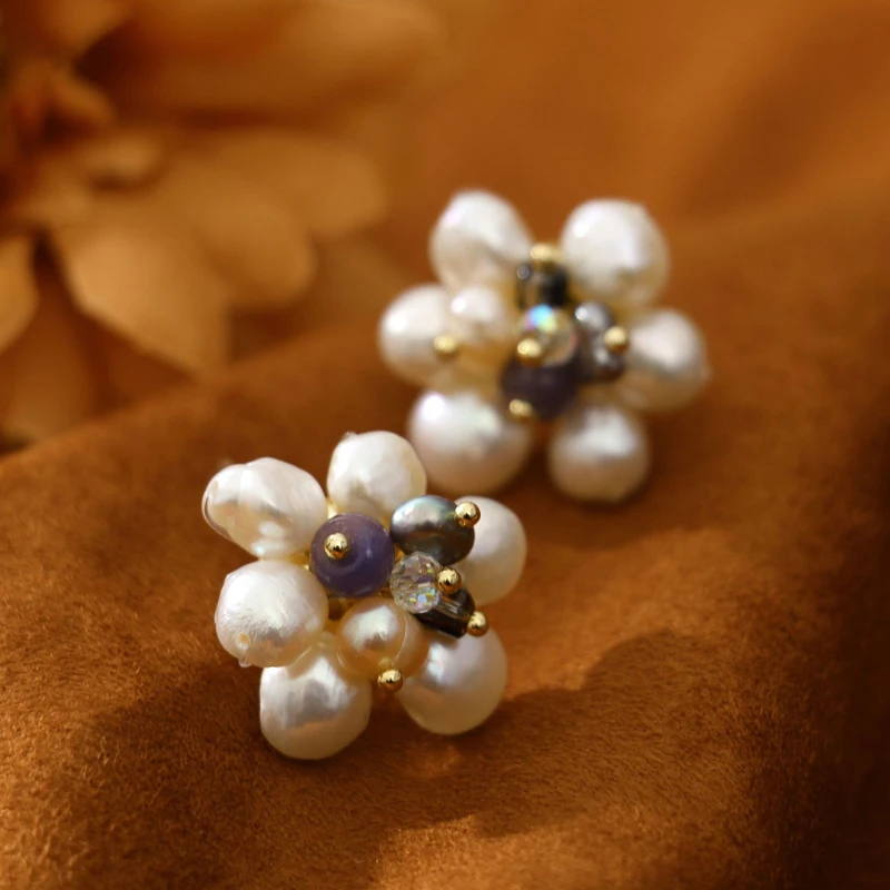 

2024 New Natural Stone Nature Pearl Temperament Stud Earrings Women Girls Party Gift Original Design Luxury Jewellery Gift