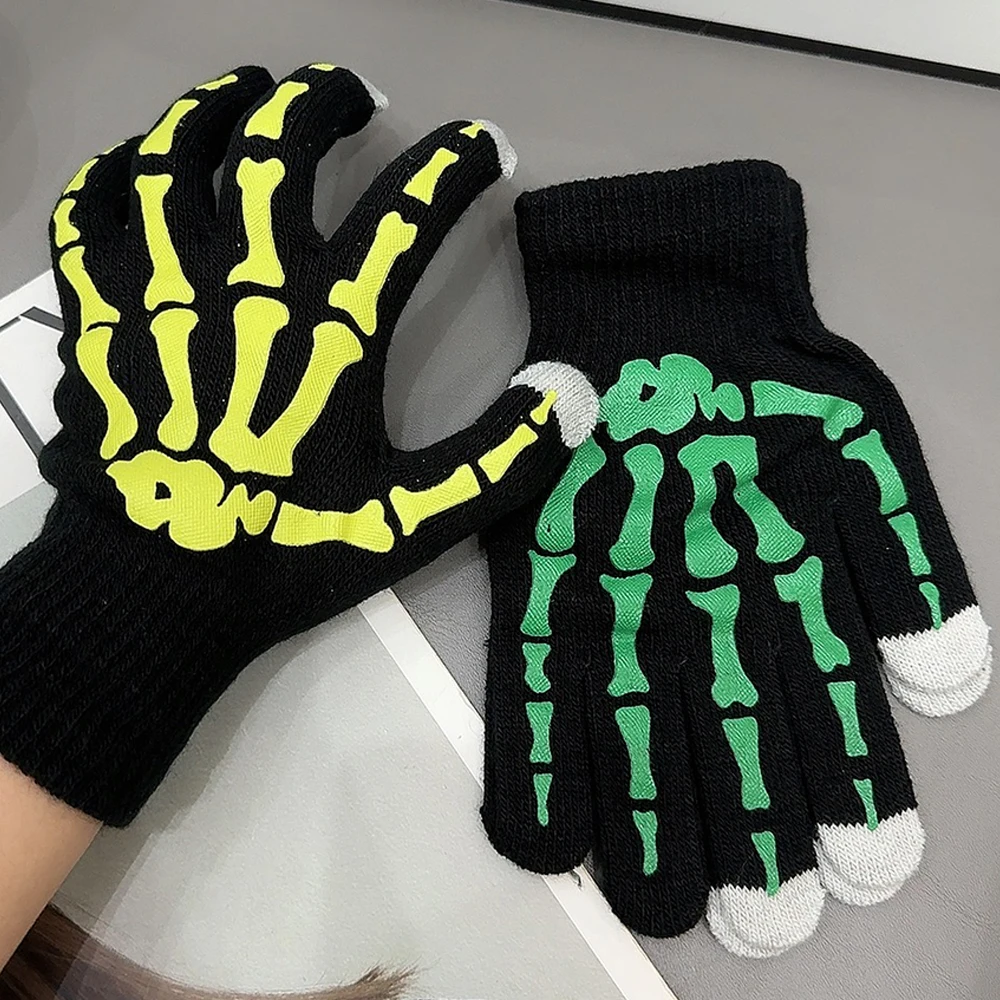 New Punk Unisex Adult Cosplay Gloves Spooky Skull Hand Shape Skeleton Gloves Halloween Full Finger Mittens for Party Accessories