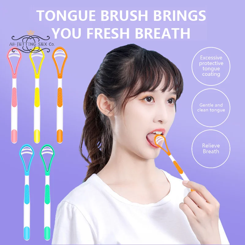 Double Sided Soft Silicone Tongue Scraper Tongue Cleaner Brush Reusable Fresh Breath Cleaning Coated Tongue Toothbrush