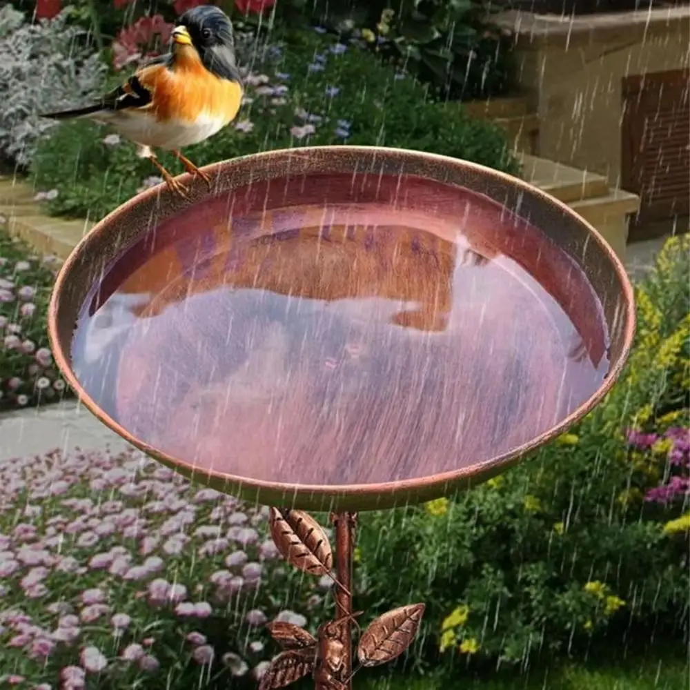 Iron Garden Birdbath Vintage Large Capacity Bird Feeding Dish Sturdy Multi Functional Bird Water Bowl Hummingbird