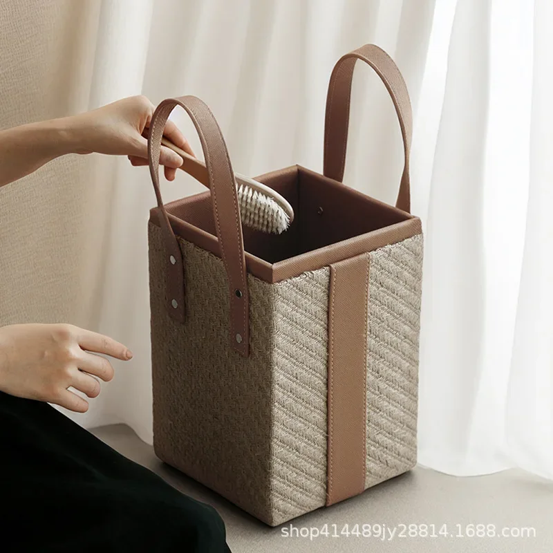 Luxury Hand-Woven Leather Laundry Basket,Clothes Storage Bin, High-End Organizer for Home, Durable Dirty Clothes Hamper