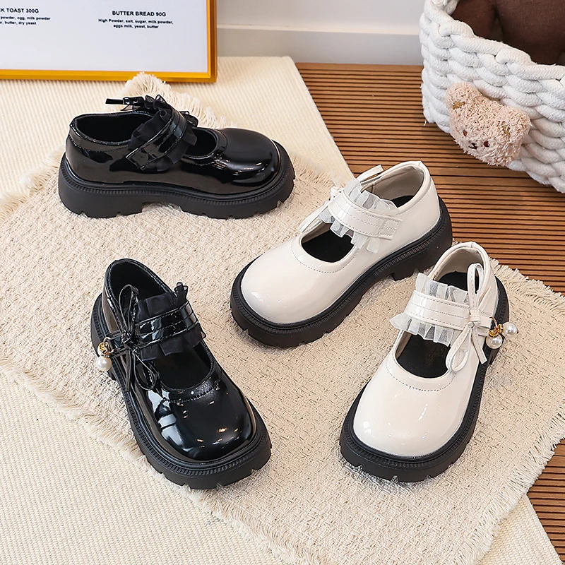 

Mumoresip Girls Casual Leather Shoes Lolita Bow Children's Uniform Mary Jane Shoes Elegant Thick Bottom Kids Party Dress Shoes