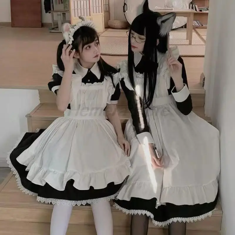 Abito da cameriera Lolita classico da donna Abiti da donna di ispirazione vintage Cosplay Anime Girl Abito nero a maniche lunghe S-3XL
