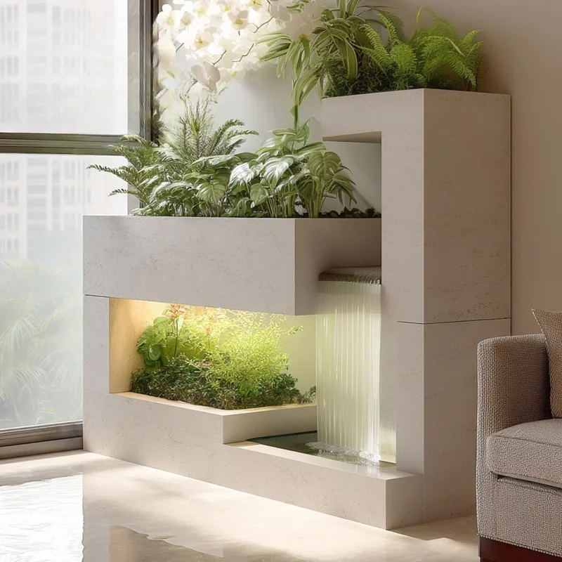 Water border cube simple modern entrance entrance table design creative decoration table potted plants green plants flowing wate