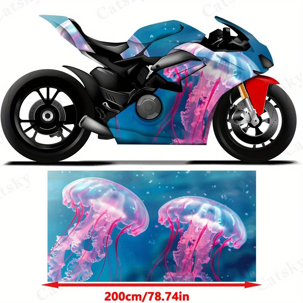 Pink Jellyfish Dance Motorcycle Film Stickers, Durable PVC Adhesive Decals for Motorcycle Customization, Weather-Resistant Prote
