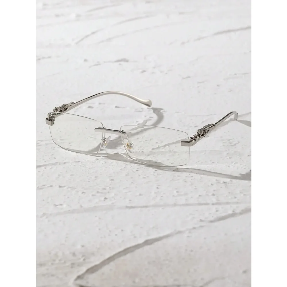 1PC Unisex Metal Rimless Glasses Square Frame Clear Glasses For Animal Accessories Street Snap