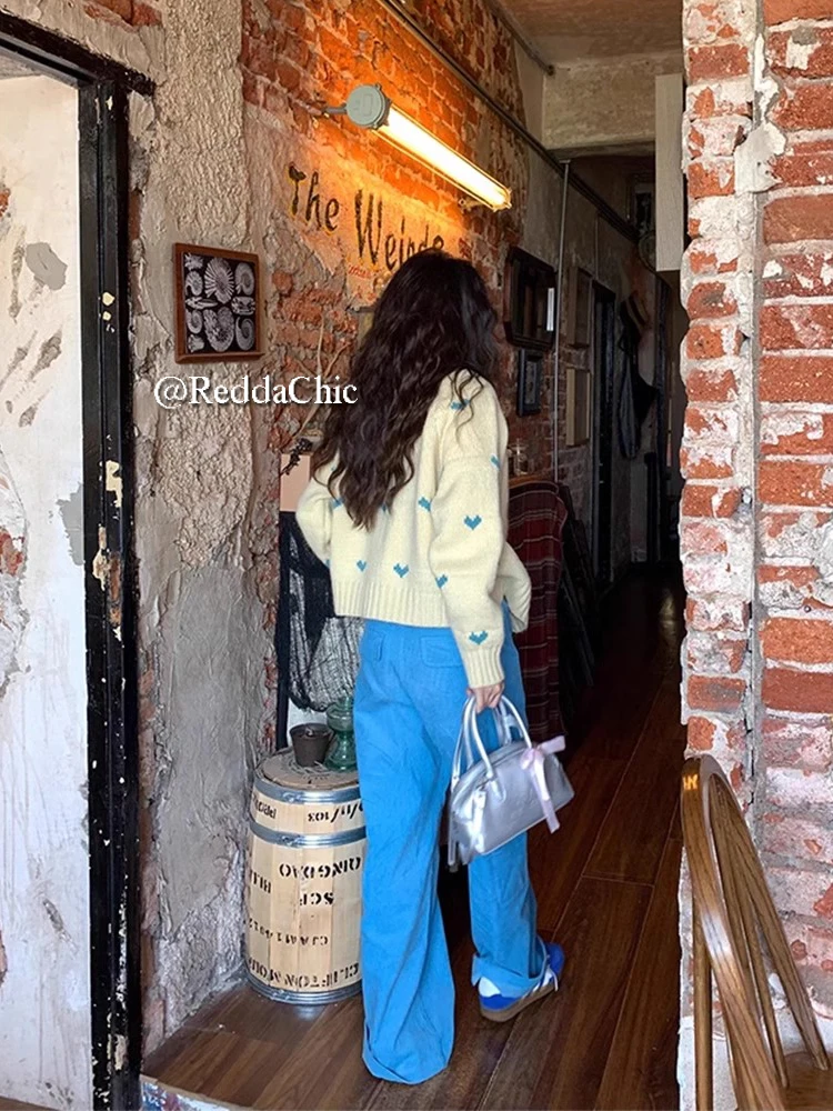 REDDACHiC Big Size Winter Fleece Lined Cargo Pants Women Baby Blue Corduroy Pockets Casual Wide Leg Long Trousers Retro Clothes