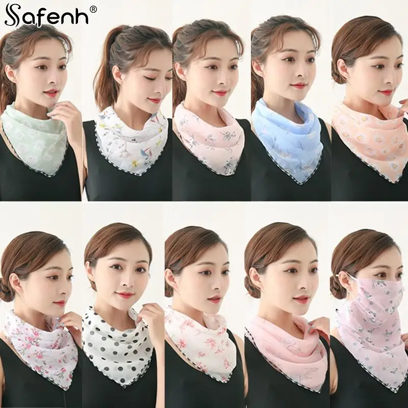 1PCS Summer Women Mask Scarf Sun Protection Mask Outdoor Riding Dustproof Cycling Running Ear Hangers Silk Scarf Handkerchief