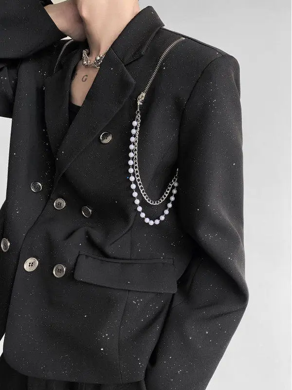 

Tianxing Men's Suit Jaet Chain Design Casual Lightweight Mature Sle Leisure Western Sle Upper Apparel Polyester Fiber