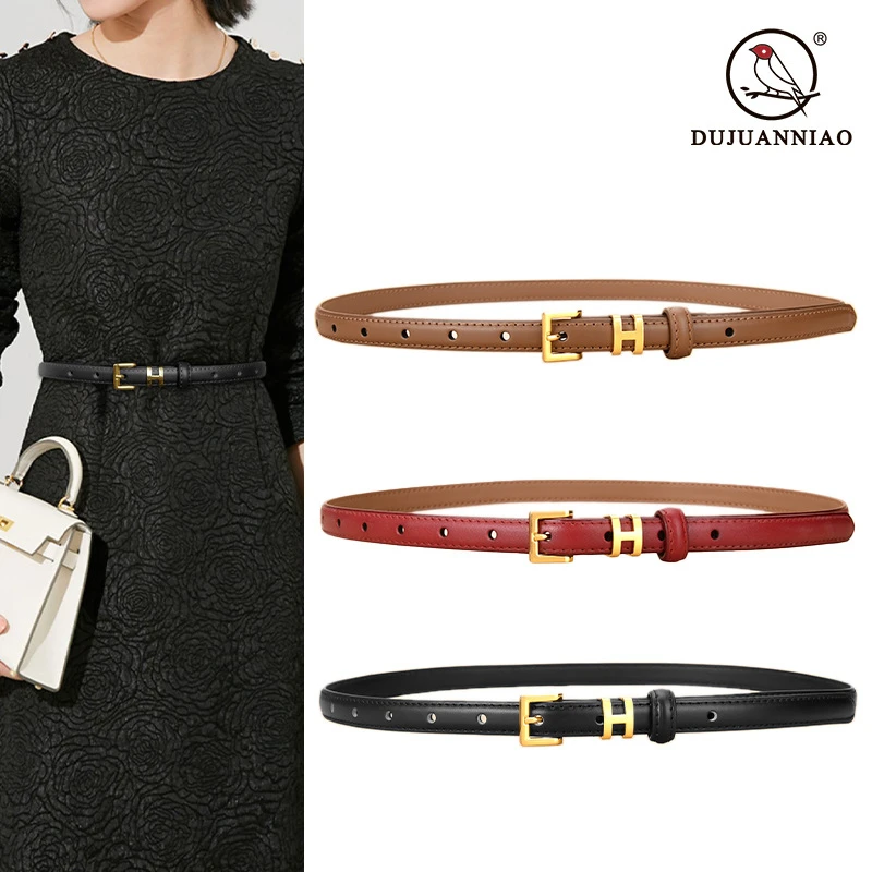 

Alloy Needle Buckle and Selected Cowhide Women's Thin Belt Letter H Fashion Versatile Small Belt Decorative Dress Casual Pants