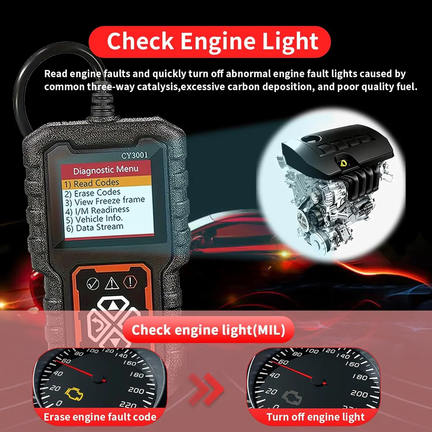 Car OBD2 Code Scanner Diagnostic Scanner Code Reader Erase Engine Fault Code Read Code Erase Code Battery Test Engine Light
