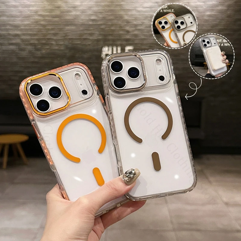

Candy Color Bumper For Magsafe Magnetic Case For iPhone 17 16 15 Pro Max Flip Lens Kickstand Cover For Apple 17 Air 13 14 16 Pro