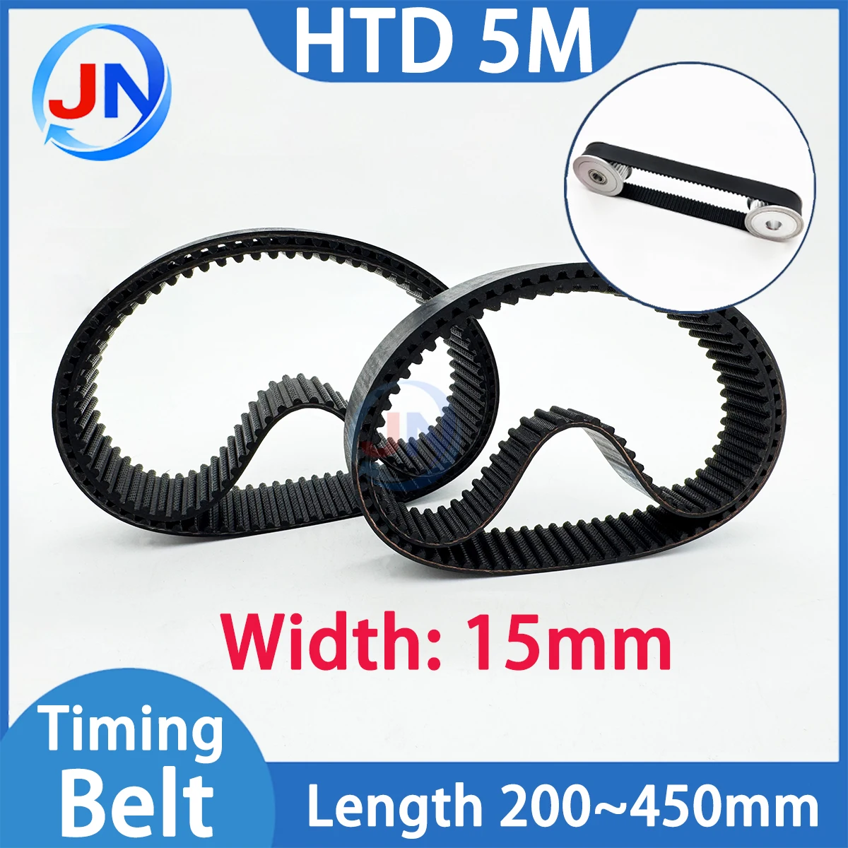 Width 15mm HTD5M Rubber Timing Belt Length 5M 200 225 270 300 340 370 375 380 385 390 395 400 405 410 415 420 430 435 450mm 5M