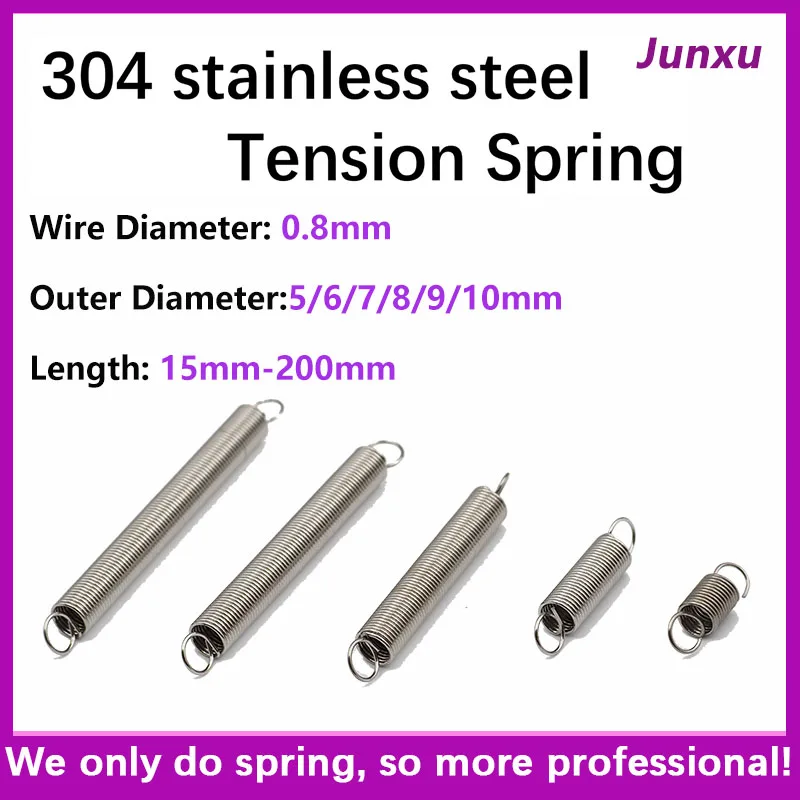 5pcs/Lot 0.8mm 304 Stainless Steel O Hook Tension Cylindroid Helical Pullback Extension Tension Coil Spring OD 5-10 length15-120