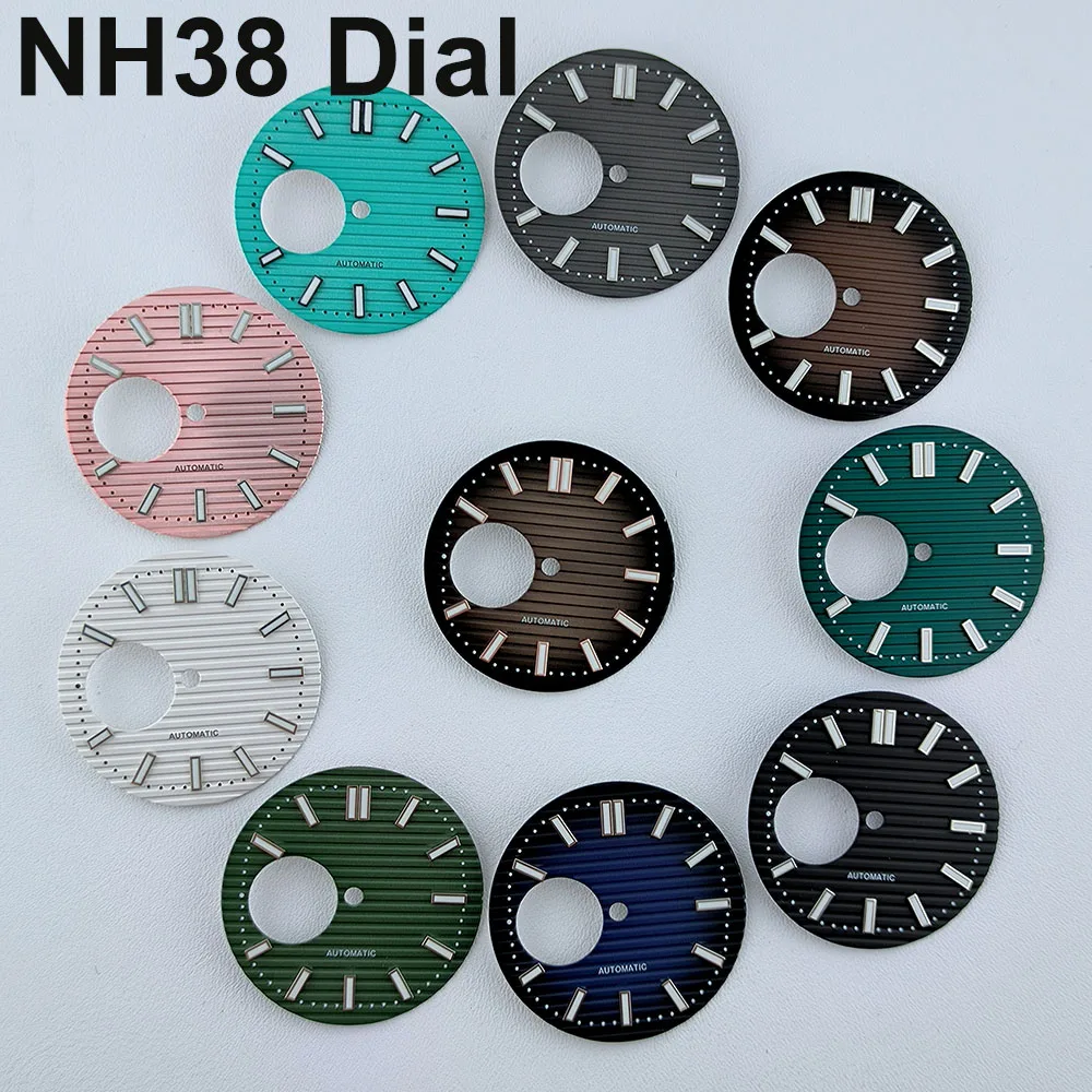 NH38 قرص الساعة 29.5 ملم قرص شعار مخصص قرص مجوف قرص أخضر مضيء مناسب لملحقات ساعة الحركة NH38