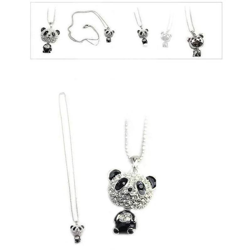 Classical Women\'s Rhinestone Moving Head Panda Pendant Sweater Chain Necklace For Women Charm Necklace Jewelry