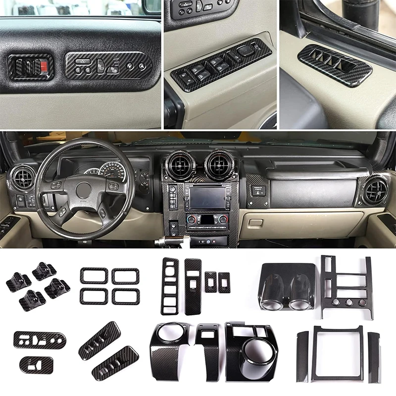 24PCS Full Set Interior Decoration Trim Kit For Hummer H2 2003-2007 Car Central Control Dashboard Navigation Panel Trim Sticker