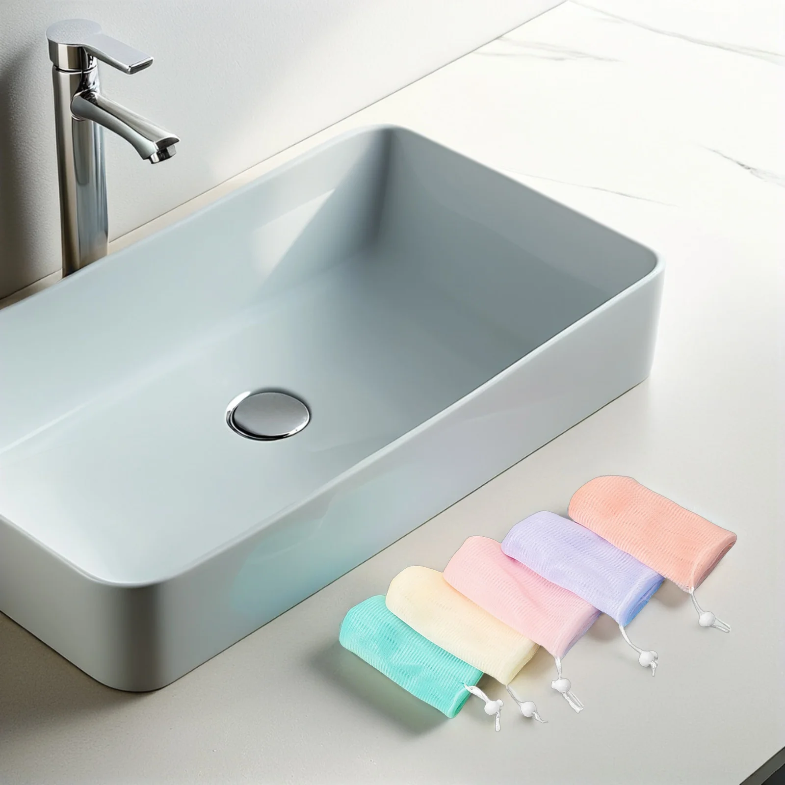 5 szt. Kolorowe siateczkowe woreczki na mydło do mydełek, wielokrotnego użytku, złuszczające woreczki ze sznurkiem, spieniacz do mycia pod prysznicem