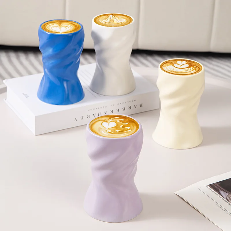 

High appearance level coffee mug Latte cup Creative ceramic mug Water mug ins design sense pleated cup Holding cup