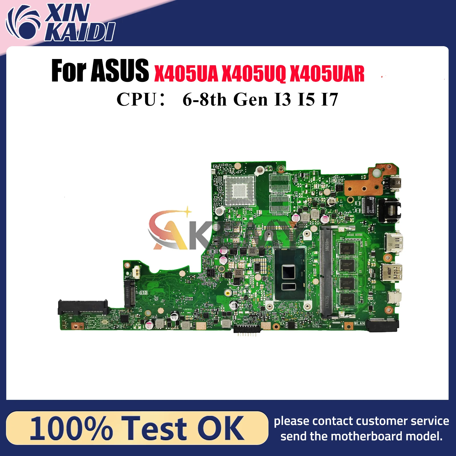 

X405UA Материнская плата для ноутбука ASUS VivoBook A405U K405U X405U S4000U X405UAR S4100U S405U X405UQ V405U Материнская плата с процессором I3 I5 I7