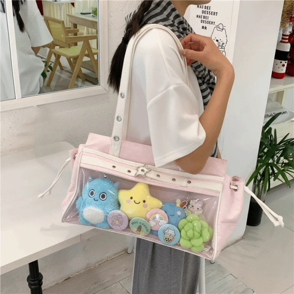 Harajuku Polka Dot Itabag Star Badge Display PVC Transparent Shoulder Bag Solid Color Idol Merchandise Storage Ulzzang Ita Bag