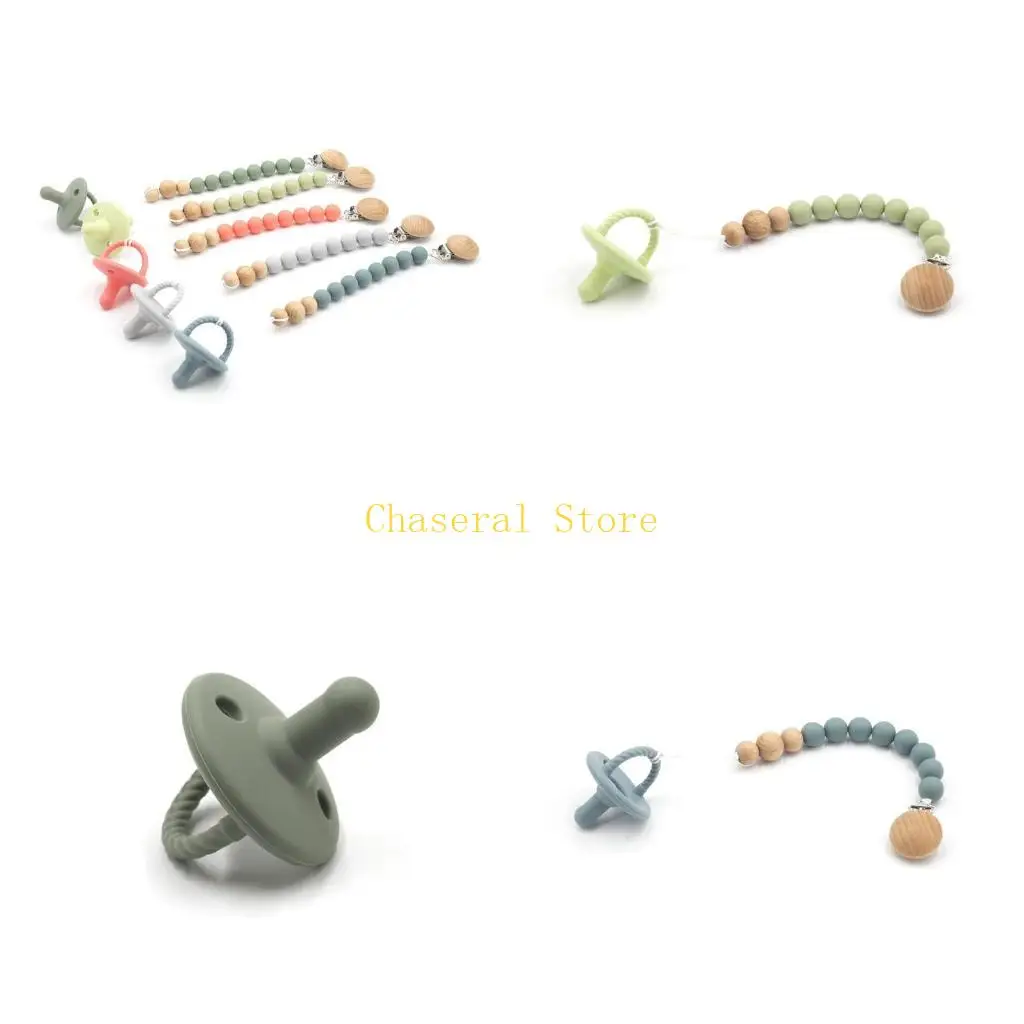 

E7ce 2pc/set baby деревянные псевдоним зажимы цепь силиконовые бусины соски манекен