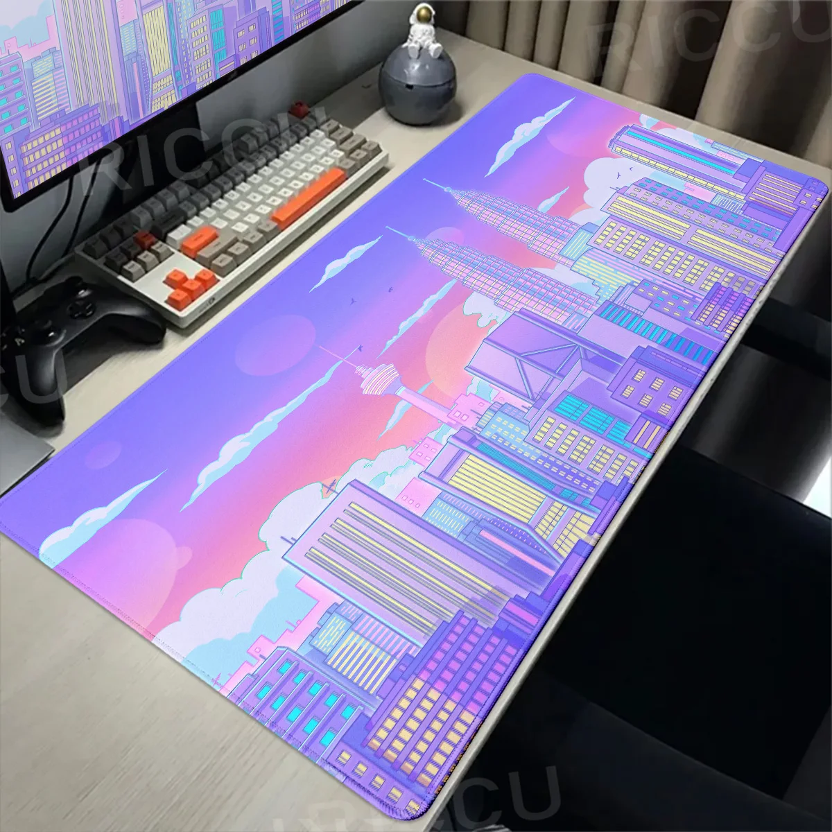 

Moon and Stars Large Desk Mat Pink Purple Aesthetic Mouse Pad Cute Sky Gaming Accessories Mousepad Gamer Rubber Office Mats Xxl