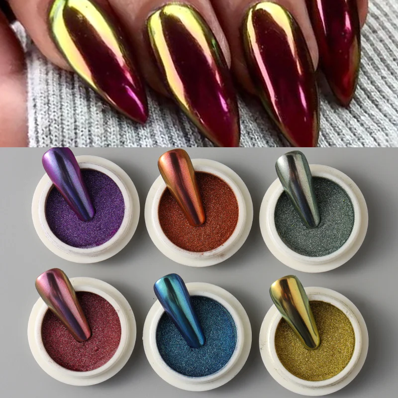 Y2k olho de gato cromo prego em pó espelho de metal camaleão brilho magnético brilhante efeito galáxia fricção pigmento flocos manicure decoração