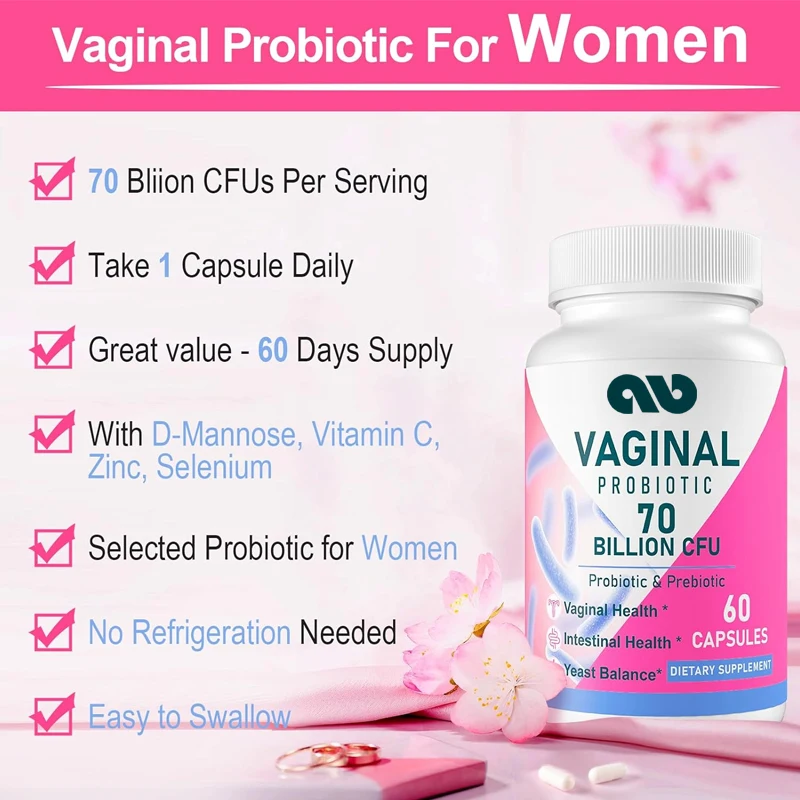 Probiotics, 70 billion CFU of 13 female probiotics,containing prebiotics and D-mannose,urinary,immune,and digestive -60 capsules