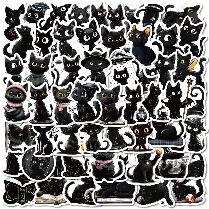 10/30/56PCS Kawaii Black Cat PVC Sticky Sticker Aesthetic DIY Decoration Scrapbooking Hand Accounting Supplies