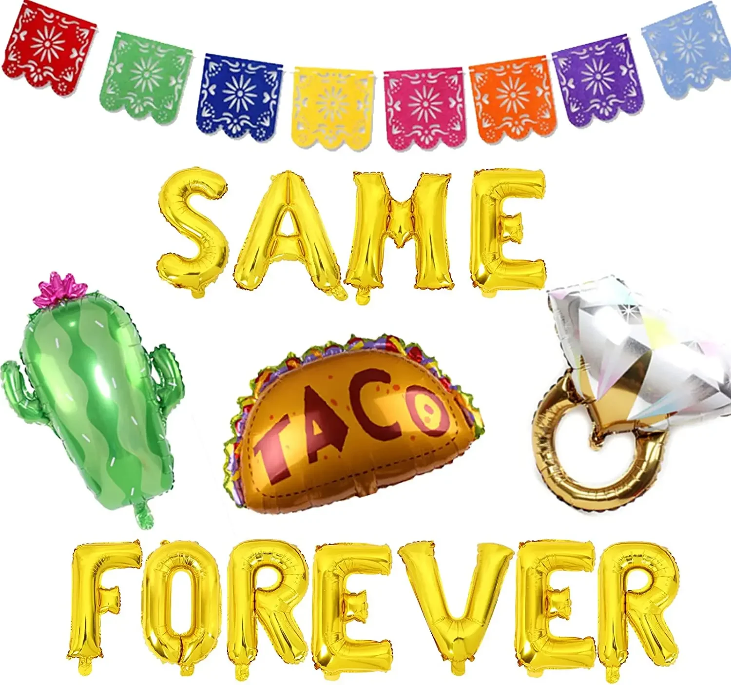 

Cheereveal Mexican Same Taco Forever Bachelorette Party Decoration Final Fiesta Taco Diamond Ring Cactus Foil Balloon Banner Kit