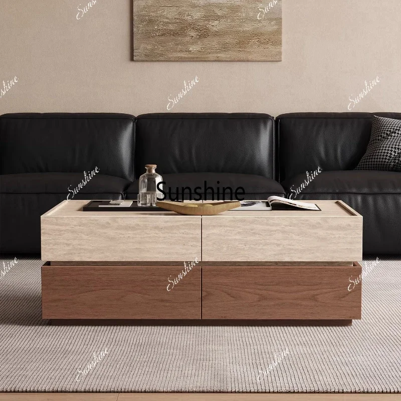 

Medieval solid wood coffee table cave stone living room floor tea table rectangular storage tea tableTJ